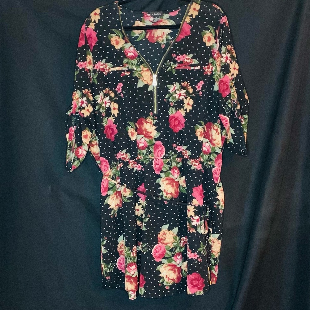 Justify 3X Casual Black Dress with Cute Accents and Floral Design